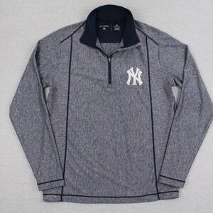 Ny Yankees 1/4 Zip Pullover Mens Size M Blue Polyester Spandex Antigua